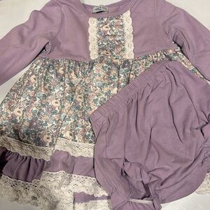 Girls' Lavender Floral Matching Set - Soft Cotton Dress & Bloomers